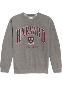 Harvard Crimson Mens Grey Arch Over Primary Logo Long Sleeve Crew Sweatshirt
