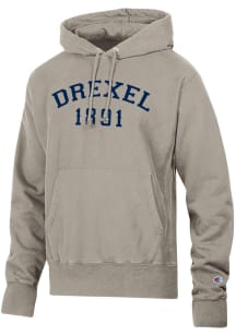 Champion Drexel Dragons Mens Beige Garment Dyed Reverse Weave Long Sleeve Hoodie