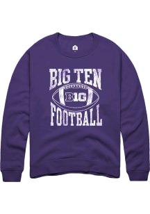 Rally Big Ten Mens Purple Football Arch Long Sleeve Crew Sweatshirt