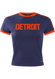 Hype and Vice Detroit Womens Navy Blue Baby Tee Short Sleeve T-Shirt