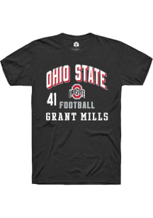 Grant Mills Ohio State Buckeyes Black Football NIL Arch Logo Short Sleeve Player T Shirt