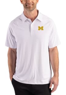 Cutter and Buck Michigan Wolverines Mens White Prospect Eco Short Sleeve Polo