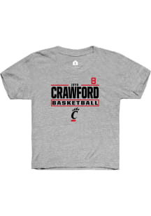 Joya Crawford Cincinnati Bearcats Youth Grey NIL Stacked Box Player Tee