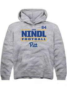 Josh Nindl Rally Pitt Panthers Youth NIL Stacked Box Long Sleeve Player Hoodie Grey