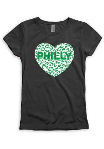 Philadelphia Girls Black Glitter Cheetah Print Heart Short Sleeve Tee