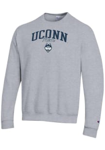 Champion UConn Huskies Mens Grey Mom Script Powerblend Long Sleeve Crew Sweatshirt
