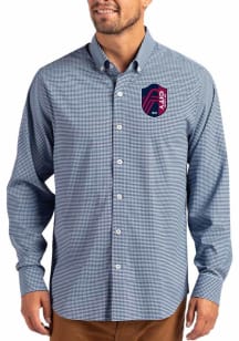 Cutter and Buck St Louis City SC Mens Light Blue Gingham LS Woven Long Sleeve Dress Shirt