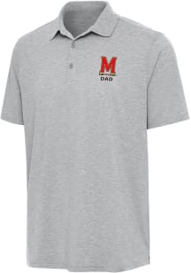 Antigua Maryland Terrapins Mens Grey Heather Dad Par 3 Short Sleeve Polo