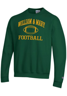 Champion William & Mary Tribe Mens Green Football Football Powerblend Long Sleeve Crew Sweatshirt