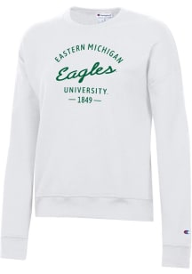 Champion Eastern Michigan Eagles Womens White Est Date Powerblend Crew Sweatshirt