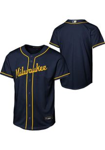 Nike Milwaukee Brewers Youth Navy Blue Alt 2 Baseline Blank Jersey