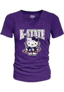 Blue 84 K-State Wildcats Womens Purple Hello Hoops Short Sleeve T-Shirt