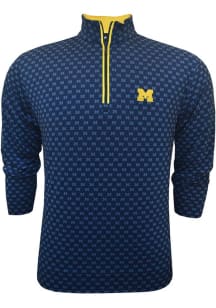 Michigan Wolverines Mens Navy Blue Block M Long Sleeve Qtr Zip Fashion Pullover