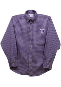 Vive La Fete Tarleton State Texans Baby Purple Gingham Long Sleeve Polo