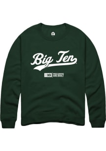 Rally Big Ten Mens Green Script Long Sleeve Crew Sweatshirt