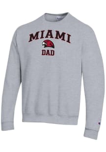 Champion Miami RedHawks Mens Grey Arch Logo Dad Powerblend Long Sleeve Crew Sweatshirt
