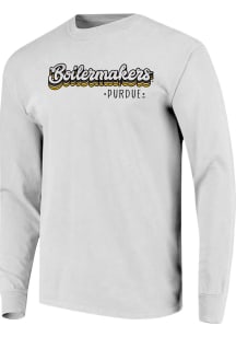 Purdue Boilermakers Womens White Retro Stack Script LS Tee