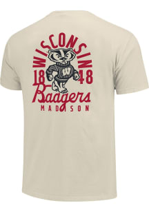 Wisconsin Badgers White Mascot Overlay Garment Washed Short Sleeve T Shirt