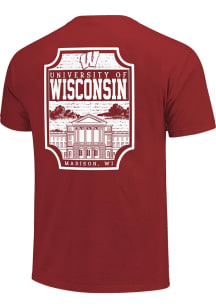 Wisconsin Badgers Red Campus Badge Garment Washed Short Sleeve T Shirt