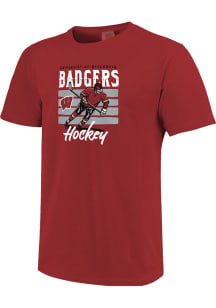 Wisconsin Badgers Red Hockey Player Bars Garment Washed Short Sleeve T Shirt