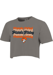 Oklahoma State Cowboys Womens Grey Pistols Firing Crop Short Sleeve T-Shirt