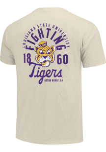 LSU Tigers Cream Mascot Overlay Short Sleeve T Shirt