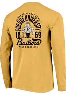 Purdue Boilermakers Gold Vintage Mascot Overlay Long Sleeve T Shirt
