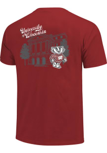Wisconsin Badgers Womens Red Modern Building Script Short Sleeve T-Shirt