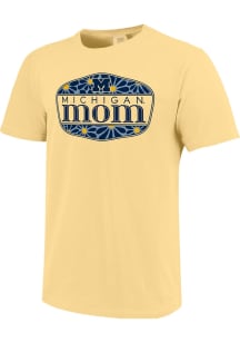 Michigan Wolverines Womens Yellow Floral Shield Mom Short Sleeve T-Shirt