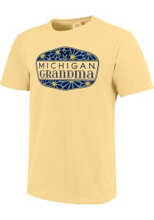 Michigan Wolverines Womens Yellow Floral Shield Grandma Short Sleeve T-Shirt