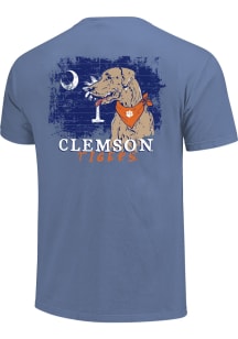 Clemson Tigers Light Blue School Dog State Flag Short Sleeve T Shirt