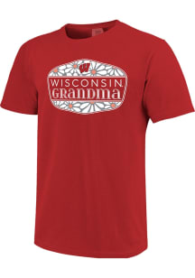 Wisconsin Badgers Womens Red Floral Shield Grandma Short Sleeve T-Shirt