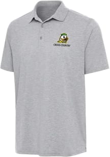 Antigua Oregon Ducks Mens Grey Heather Cross Country Par 3 Short Sleeve Polo