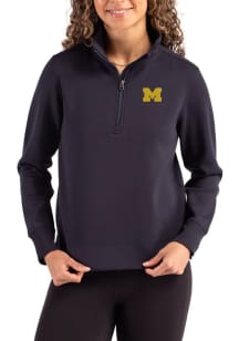 Cutter and Buck Michigan Wolverines Womens Navy Blue Roam Qtr Zip