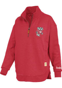 Pressbox Wisconsin Badgers Womens Red Northfork Sojourn Qtr Zip