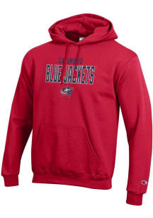 Champion Columbus Blue Jackets Mens Red Stacked Team Logo Powerblend Long Sleeve Hoodie