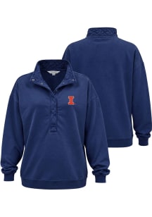 Illinois Fighting Illini Womens Navy Blue Quilted Snap Qtr Zip