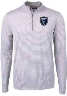 Cutter and Buck San Jose Earthquakes Mens Grey Virtue Eco Pique Micro Stripe Long Sleeve Qtr Zip P..