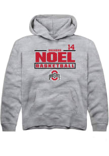 Brandon Noel Rally Ohio State Buckeyes Youth NIL Stacked Box Long Sleeve Player Hoodie Grey