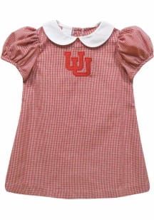 Vive La Fete Utah Utes Baby Girls Red Gingham Collar Short Sleeve Dress
