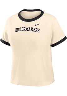 Nike Purdue Boilermakers Womens Ivory Mod Crop Ringer Short Sleeve T-Shirt
