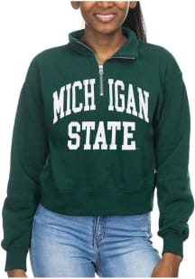 Michigan State Spartans Womens Green Cropped Sport Qtr Zip