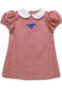 Vive La Fete SMU Mustangs Baby Girls Red Gingham Collar Short Sleeve Dress