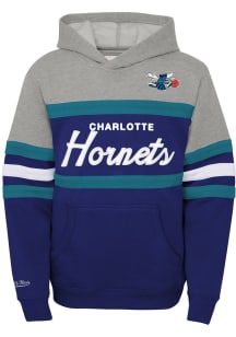 Mitchell and Ness Charlotte Hornets Youth Navy Blue Head Coach Long Sleeve Hoodie