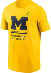 Nike Michigan Wolverines Yellow DriFit Sideline Practice Jordan Short Sleeve T Shirt