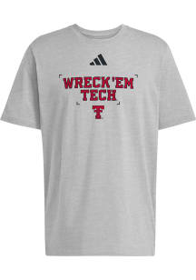 Adidas Texas Tech Red Raiders Grey Primary Logo Slogan Short Sleeve T Shirt