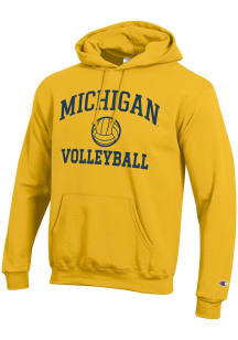Champion Michigan Wolverines Mens Yellow Volleyball Powerblend Long Sleeve Hoodie