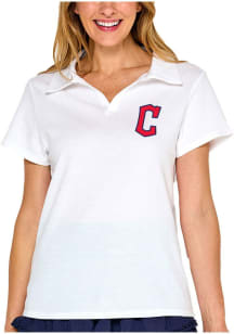 Cleveland Guardians Womens White Baby Short Sleeve Polo Shirt