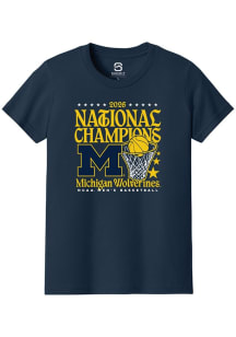Summit Sportswear Michigan Wolverines Youth Navy Blue MBB National Champs 2026 Hoop Short Sleeve T..