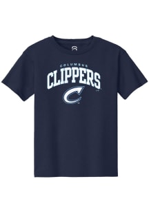 Summit Sportswear Columbus Clippers Youth Navy Blue Arch Mascot Short Sleeve T-Shirt